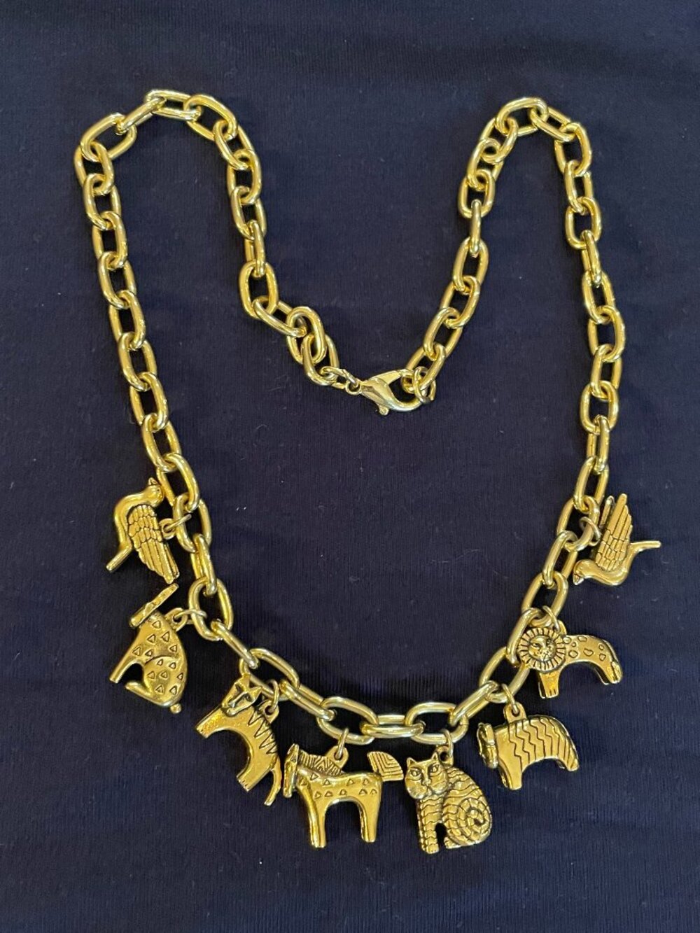 Vintage Laurel Burch Goldtone Charm Necklace Animal Charms Cat 19 Inches